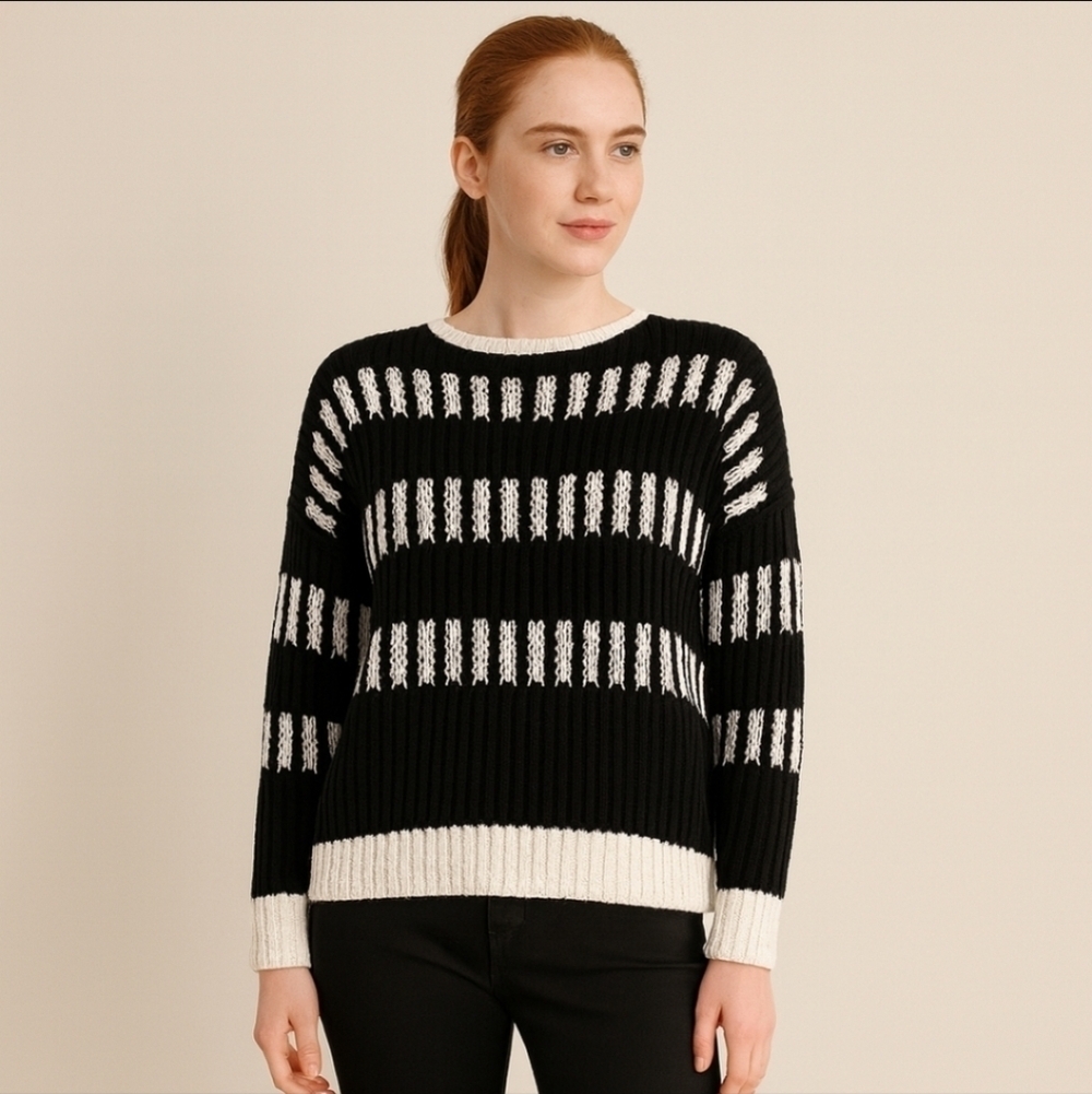 Max Mara Weekend Striped Knit Sweater Black Off-White Size M L